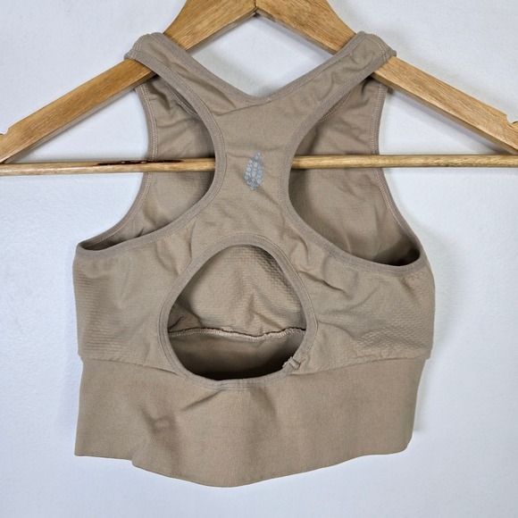FP Movement Free People Crop Top Sports Bra Tan Beige XS/S Racerback Cutout Tank - Picture 2 of 4